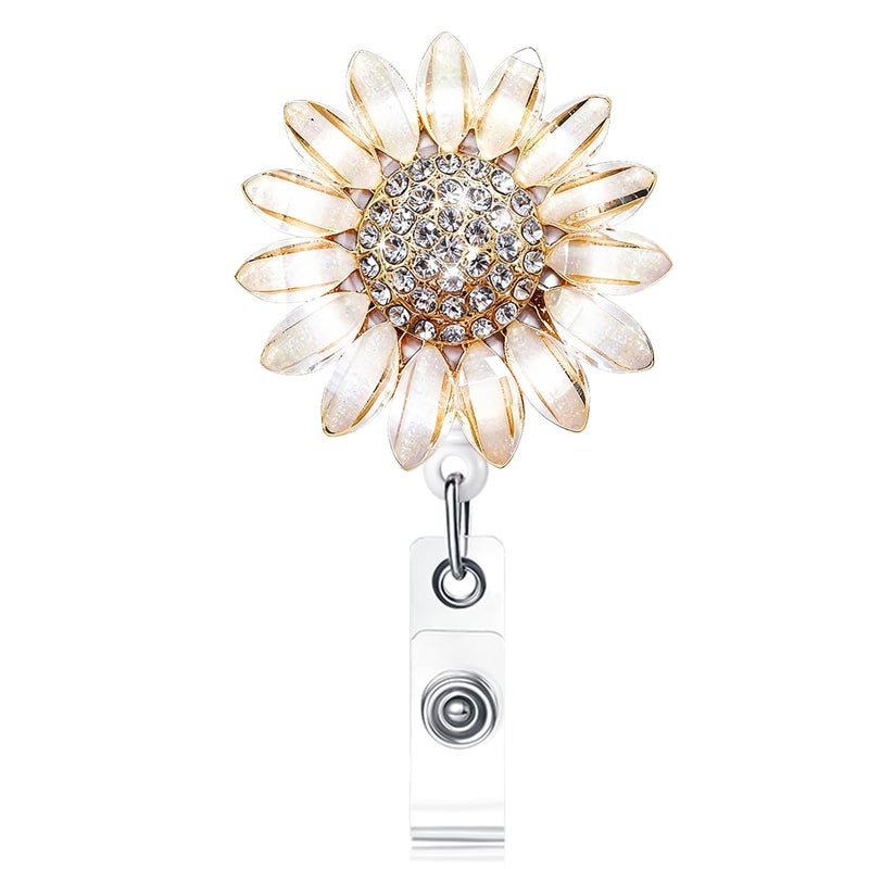 Ascrafter Luxury Flower Retractable Name Card Badge Holder with Alligator Clip, ID Badge Reel Clip On Card Holders - Image 1